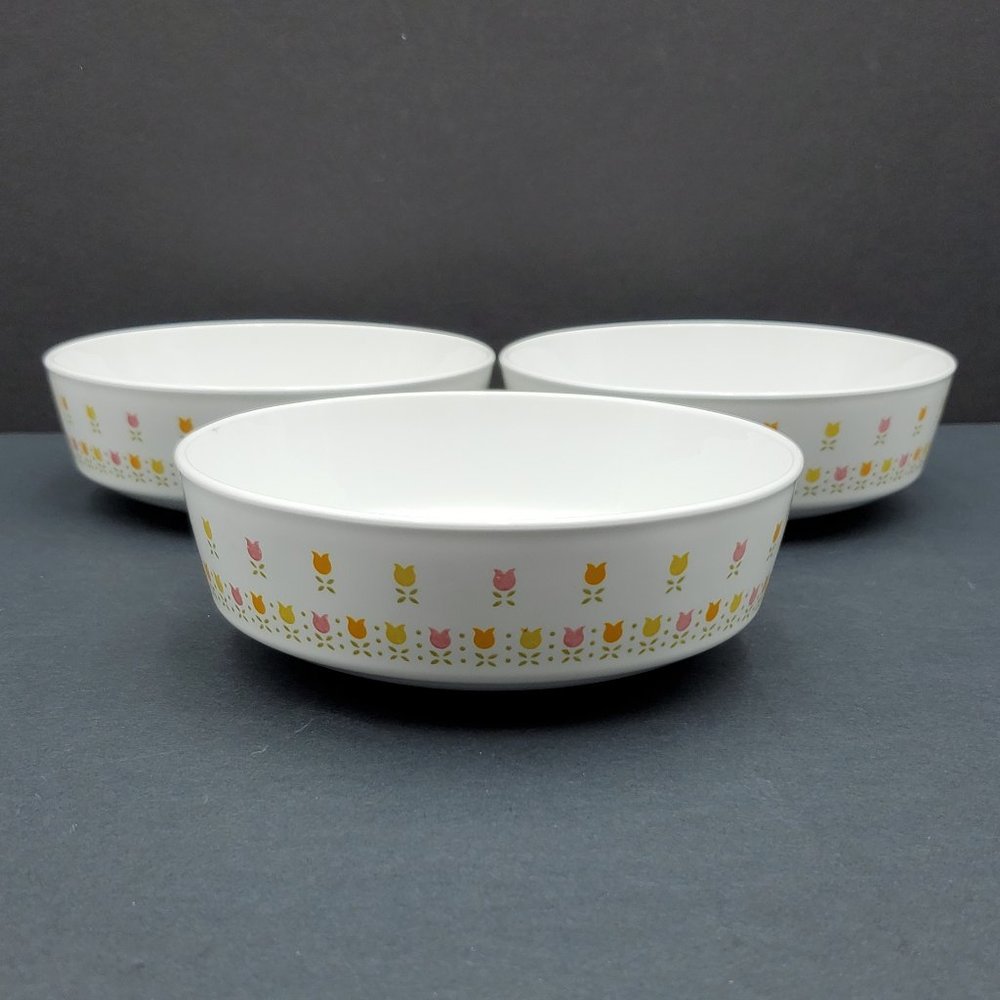 Corning Centura April Tulip Small Cereal Bowls Orange Pink Yellow Flowers